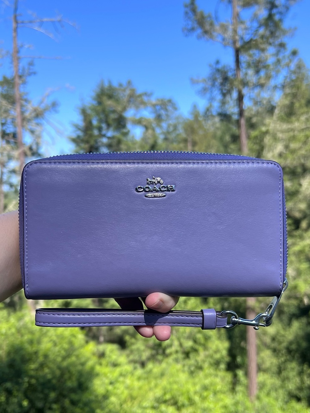 COACH Long Zip-Around Wallet Purple Smooth Leather w Silver Hardware AUTHENTIC